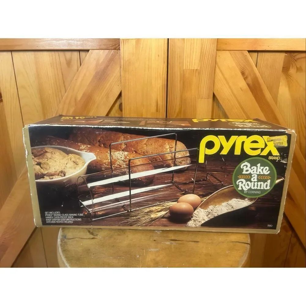 Vtg 70s 80s Pyrex Bake-A-Round Model 990 Original Box (5832)